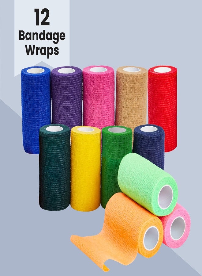 يوفال ضمادة لاصقة ذاتية اللصق من جوفال - شريط بيطري للخيول والكلاب - ضمادة مرنة لتخفيف الالتواءات والإجهاد - شاش ملون قابل للتهوية وسهل التقطيع باليد - 4 بوصات × 5 ياردات، عبوة من 12 قطعة - Image 4